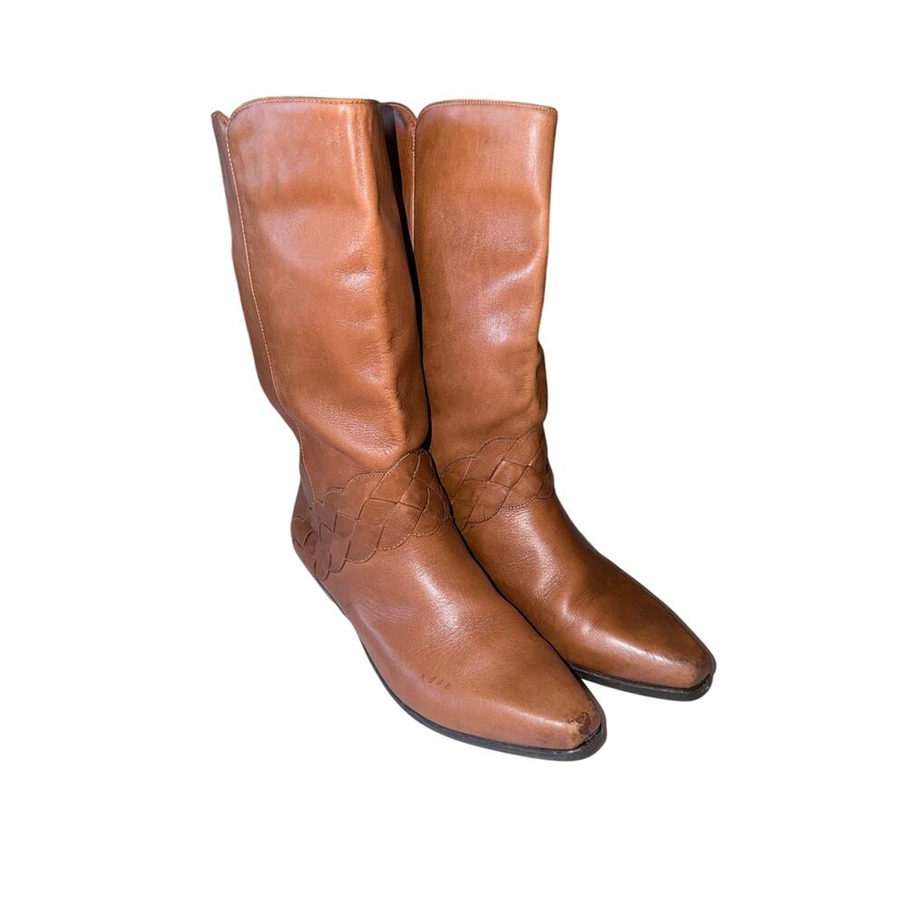 Vintage Nicole Naomi tan tall riding boots 8 boho classic braided snip toe point